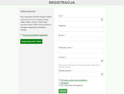 MaxBet nalog registracija