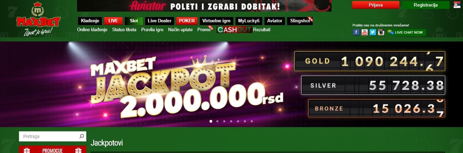 MaxBet kazino početna stranica