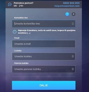 Proces registracije u Mozzart onlajn kazino