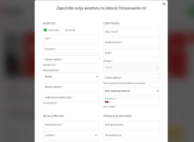 Proces registracije u Cirkus Kazino