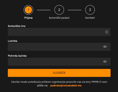 Proces registracije u Volcano bet kladionice